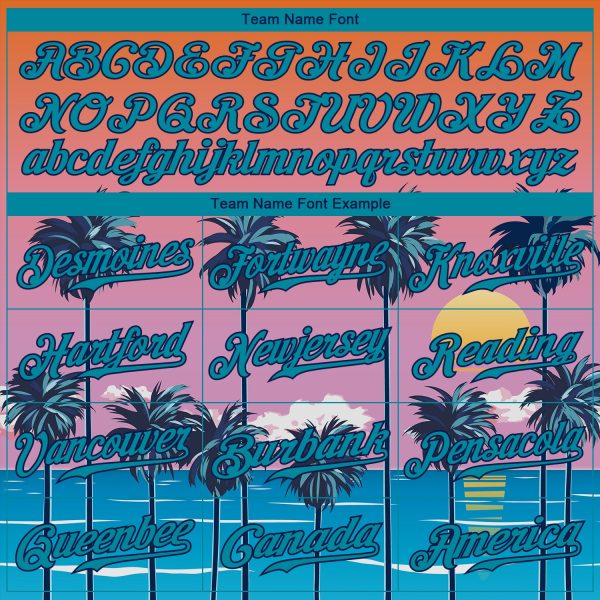 Custom Orange Teal-Navy 3D Pattern Design Sun Beach Hawaii Palm Trees Authentic Baseball Jersey - Image 4