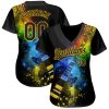 Custom Black Gold 3D Pattern Design Music Festival Guitar With Psychedelic Colors Authentic Baseball Jersey - Image 2