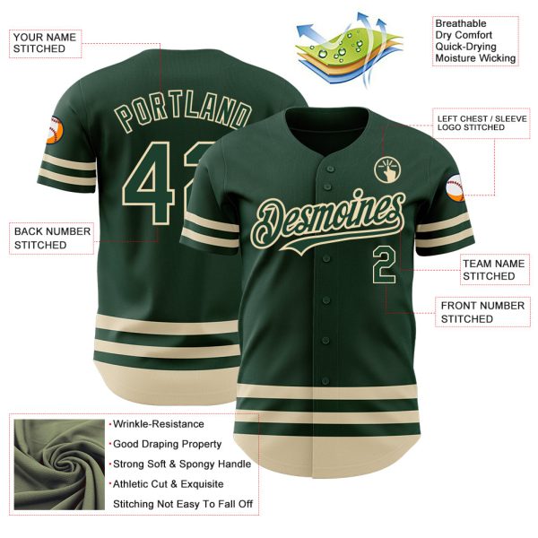 Custom Green Cream Line Authentic Baseball Jersey - Image 3