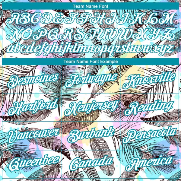Custom White Teal 3D Pattern Design Feathers Performance T-Shirt - Image 3