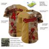 Custom Old Gold Red-Black 3D Pattern Design Gothic Style Rose Authentic Baseball Jersey - Image 3
