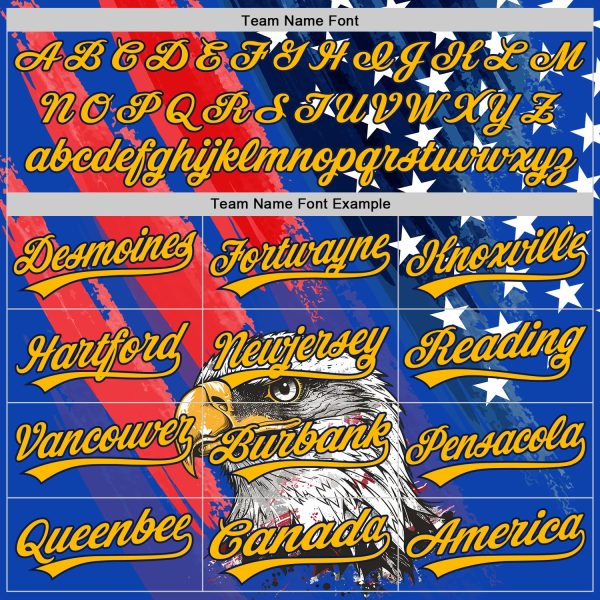 Custom Royal Gold Navy-Red 3D American Flag Eagle And Star Authentic Baseball Jersey - Image 4