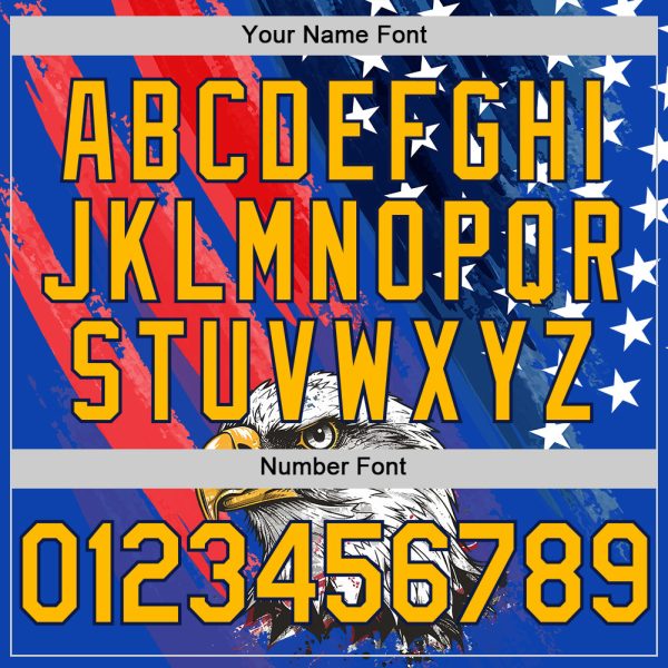 Custom Royal Gold Navy-Red 3D American Flag Eagle And Star Authentic Baseball Jersey - Image 5