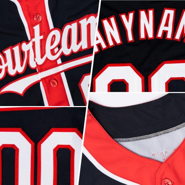 Custom Electric Blue Orange-Royal 3 Colors Arm Shapes Authentic Baseball Jersey - Image 2