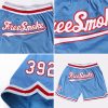 Custom Light Blue White-Red Authentic Throwback Basketball Shorts - Image 4