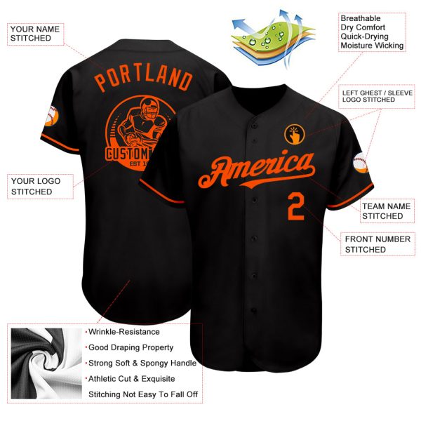 Custom Black Orange Authentic Baseball Jersey - Image 3