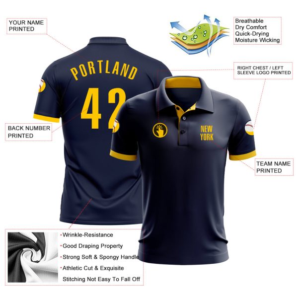 Custom Navy Yellow Performance Golf Polo Shirt - Image 3