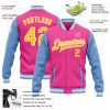 Custom Pink Yellow-Light Blue Bomber Full-Snap Varsity Letterman Two Tone Jacket - Image 3