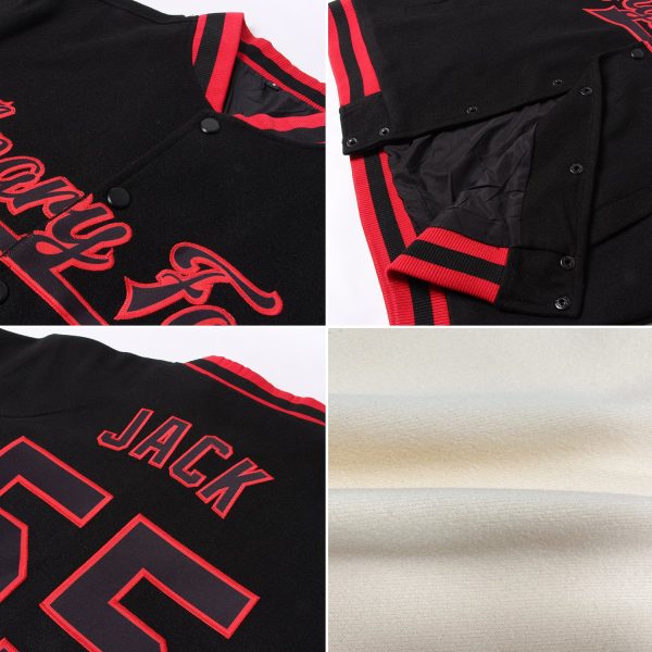 Custom Cream Black-Red Bomber Full-Snap Varsity Letterman Jacket - Image 2