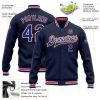 Custom Navy Royal-Orange Bomber Full-Snap Varsity Letterman Jacket - Image 3