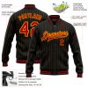 Custom Black Gold Pinstripe Red Bomber Full-Snap Varsity Letterman Jacket - Image 3