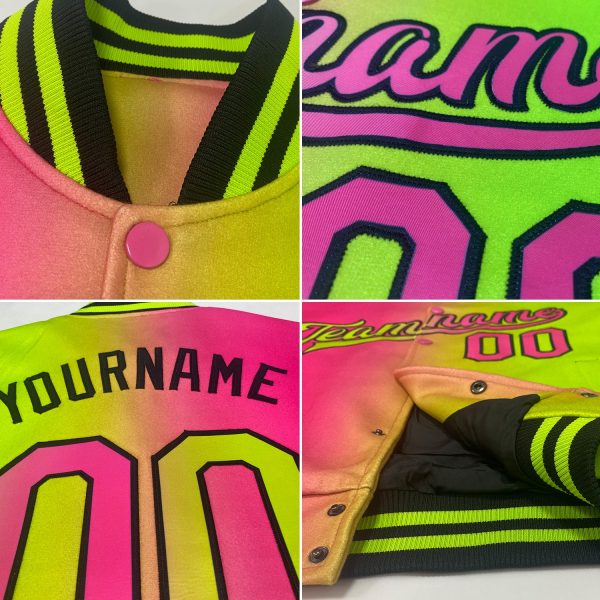 Custom Black Gold-Orange Bomber Full-Snap Varsity Letterman Gradient Fashion Jacket - Image 2