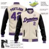 Custom Cream Purple-Black Bomber Full-Snap Varsity Letterman Two Tone Jacket - Image 3