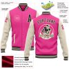 Custom Pink Black-Cream Bomber Full-Snap Varsity Letterman Two Tone Jacket - Image 3