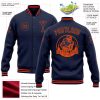 Custom Navy Orange Bomber Full-Snap Varsity Letterman Jacket - Image 3