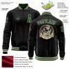 Custom Black Green-Cream Bomber Varsity Letterman Zipper Jacket - Image 3