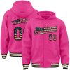Custom Pink Vintage USA Flag Black-Cream Bomber Full-Snap Varsity Letterman Hoodie Jacket