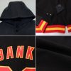 Custom Black Medium Pink-White Gradient Square Shape 3D Pattern Design Bomber Full-Snap Varsity Letterman Hoodie Jacket - Image 2