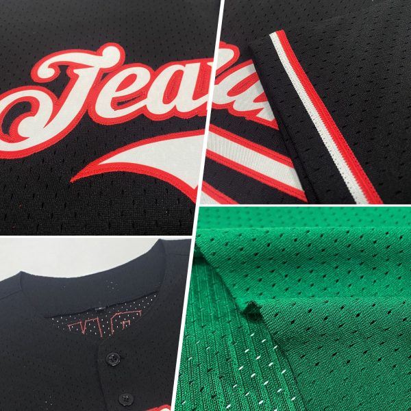 Custom Kelly Green White-Orange Mesh Authentic Throwback Baseball Jersey - Image 2