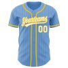 Custom Light Blue White Pinstripe Yellow Authentic Baseball Jersey - Image 2
