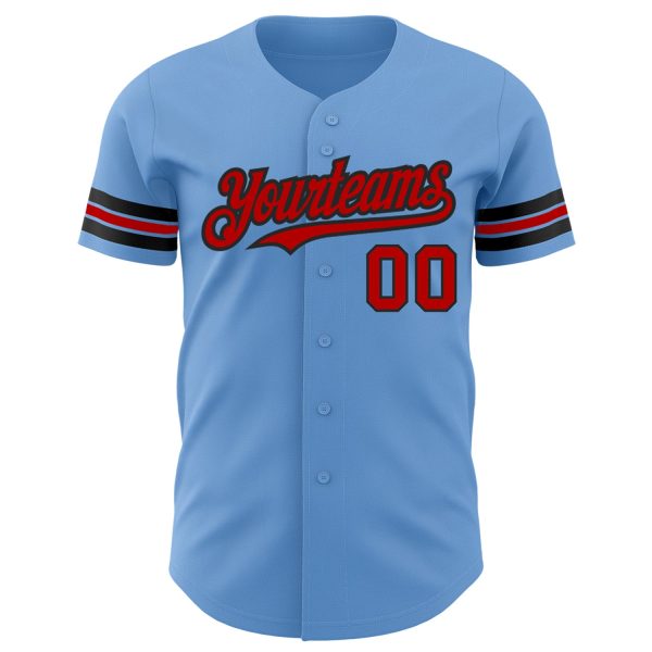 Custom Light Blue Red-Black Authentic Baseball Jersey - Image 2