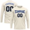 Custom Cream Black-Blue Long Sleeve Performance T-Shirt - Image 2