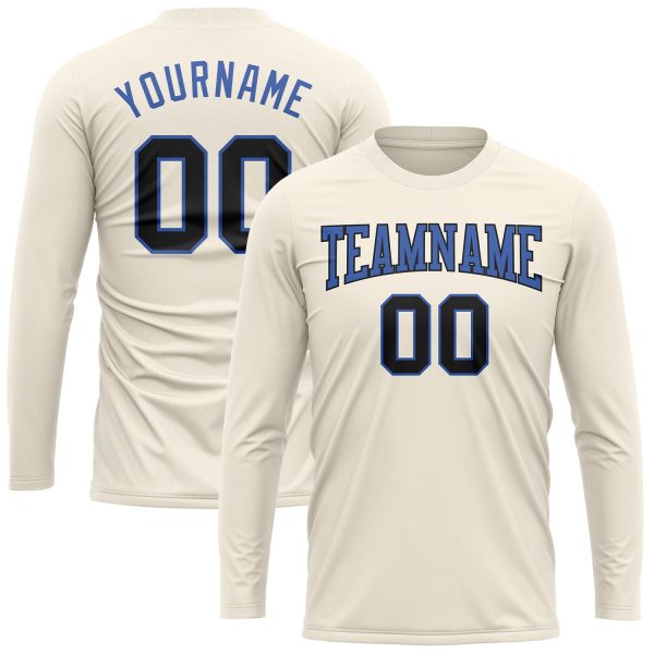 Custom Cream Black-Blue Long Sleeve Performance T-Shirt - Image 2