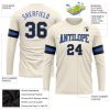 Custom Cream Black-Blue Long Sleeve Performance T-Shirt - Image 3