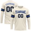 Custom Cream Black-Blue Long Sleeve Performance T-Shirt