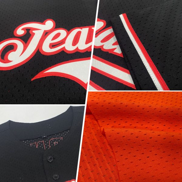 Custom Orange Black-City Cream Mesh Authentic Throwback Baseball Jersey - Image 2