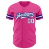 Custom Pink White-Royal Authentic Baseball Jersey - Image 2