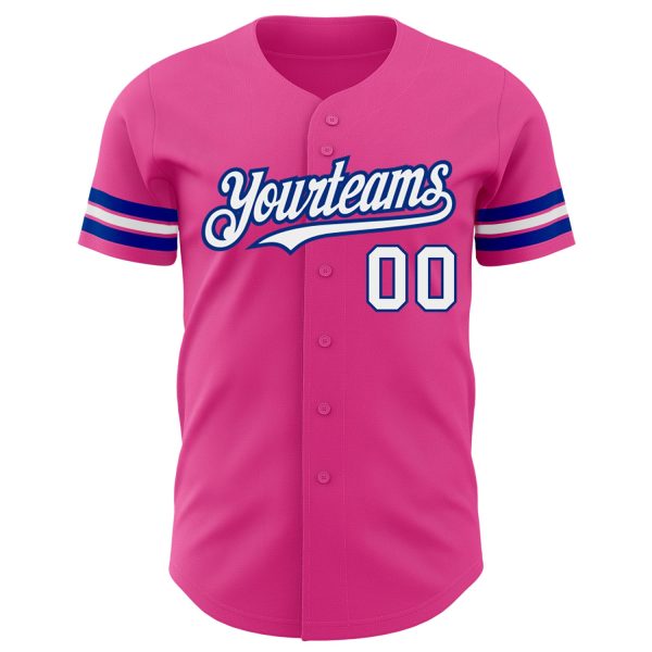 Custom Pink White-Royal Authentic Baseball Jersey - Image 2