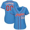 Custom Powder Blue White Pinstripe Red-White Authentic Baseball Jersey - Image 2