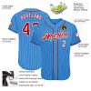 Custom Powder Blue White Pinstripe Red-White Authentic Baseball Jersey - Image 3