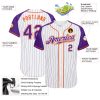 Custom White Purple Pinstripe Purple-Orange Authentic Raglan Sleeves Baseball Jersey - Image 3