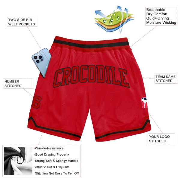 Custom Red Red-Black Authentic Throwback Basketball Shorts - Image 2