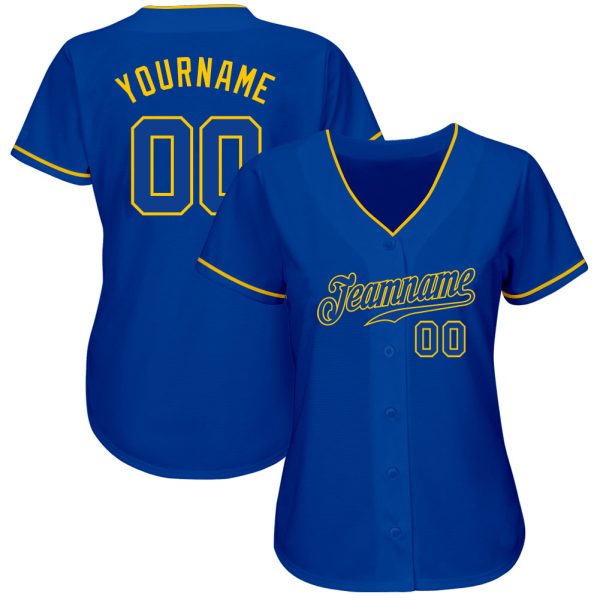 Custom Royal Royal-Gold Authentic Baseball Jersey - Image 2