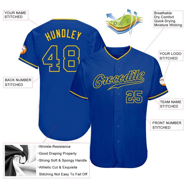 Custom Royal Royal-Gold Authentic Baseball Jersey - Image 3