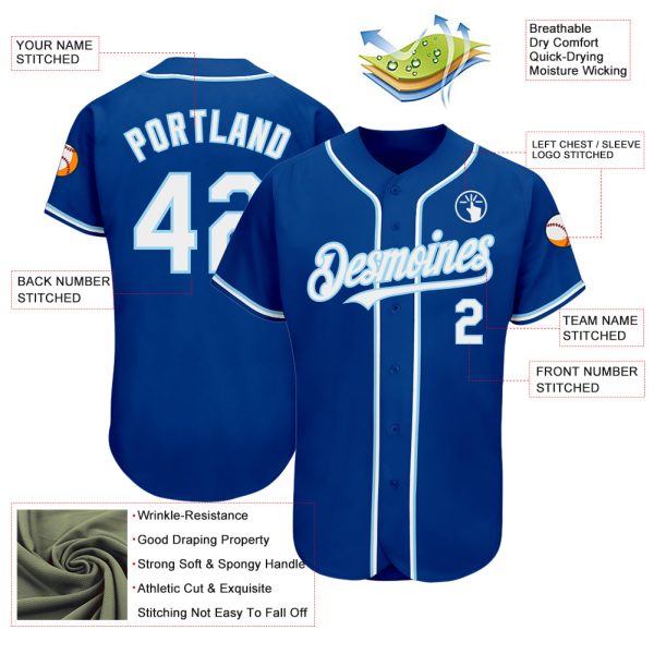 Custom Royal White-Light Blue Authentic Baseball Jersey - Image 3