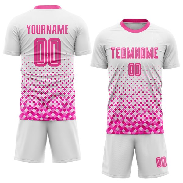 Custom White Pink Sublimation Soccer Uniform Jersey - Image 2