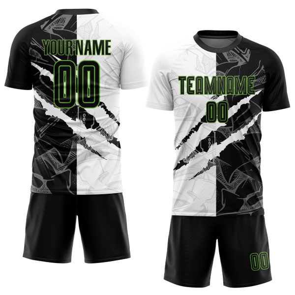 Custom Graffiti Pattern Black-Neon Green Scratch Sublimation Soccer Uniform Jersey - Image 2