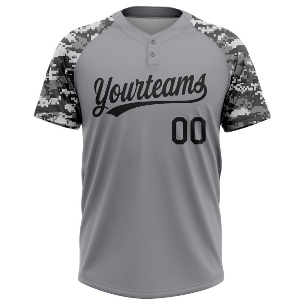 Custom Gray Black-Camo 3D Pattern Two-Button Unisex Softball Jersey - Image 2