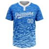 Custom Royal White-Light Blue 3D Pattern Two-Button Unisex Softball Jersey - Image 2