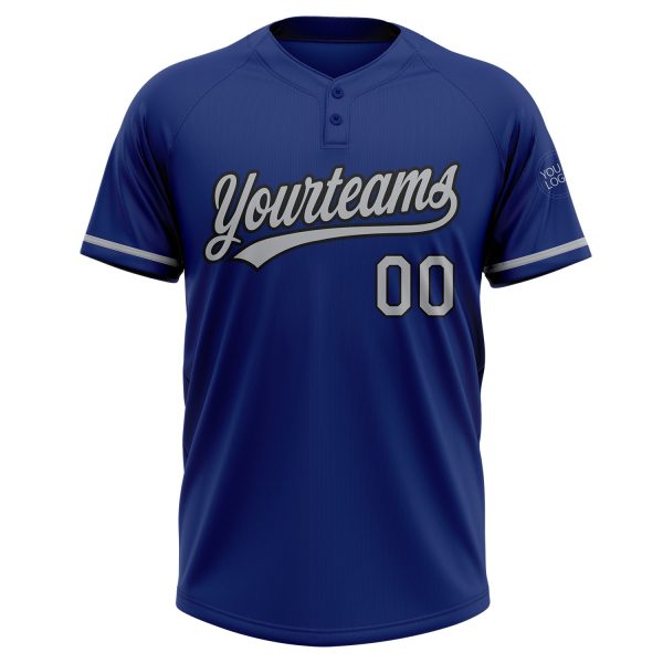 Custom Royal Gray-Black Two-Button Unisex Softball Jersey - Image 2