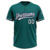Custom Teal White-Navy Two-Button Unisex Softball Jersey - Image 2