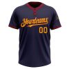 Custom Navy Crimson Pinstripe Gold Two-Button Unisex Softball Jersey - Image 2