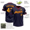 Custom Navy Crimson Pinstripe Gold Two-Button Unisex Softball Jersey - Image 3