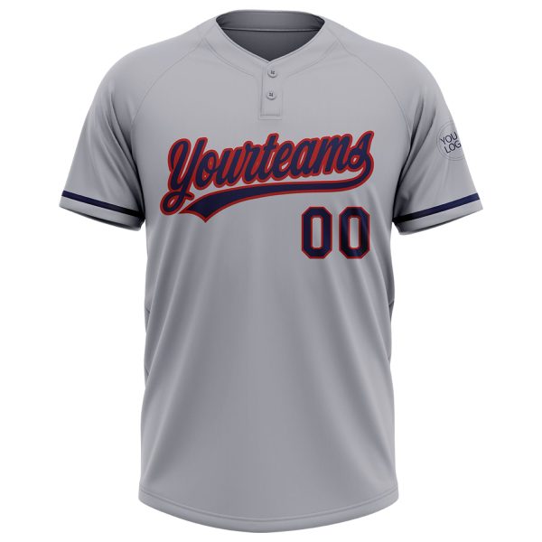 Custom Gray Navy-Red Two-Button Unisex Softball Jersey - Image 2