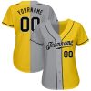 Custom Yellow Black Gray-White Authentic Split Fashion Baseball Jersey - Image 2