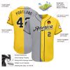 Custom Yellow Black Gray-White Authentic Split Fashion Baseball Jersey - Image 3